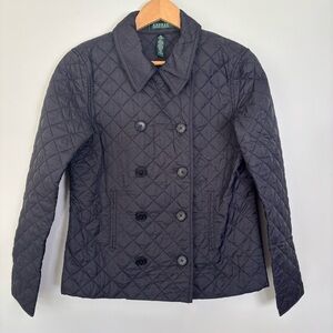 Lauren Ralph Lauren Quilted Double Breasted Lightweight Jacket-Black-Women's M